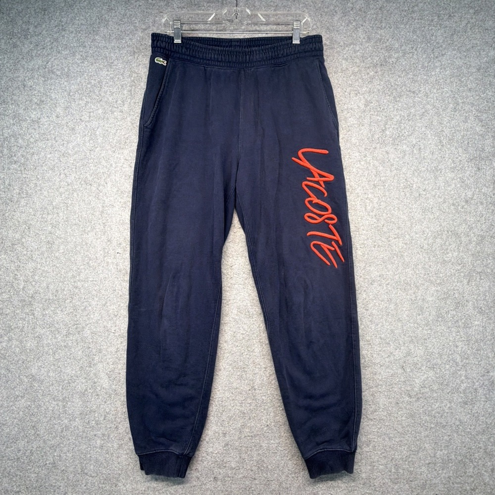 Lacoste Sweatpants Mens L Navy Blue LIVE Joggers Elastic Waist Script Logo